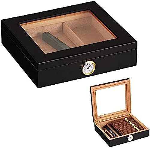 Handgefertigter Zigarren-Humidor für 20 Zigarren aus spanischer Zeder für Männer mit Hygrometer-Luftbefeuchter, dichter Verschluss für Beste Luftfeuchtigkeit