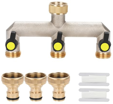 Drado Grifo Triple, Distribuidor de 3 vías de 3 Salidas 3/4 Adaptador de 3 Conectores, para los riego el Flujo de Agua se Puede Regular y Cerrar(Amarillo)
