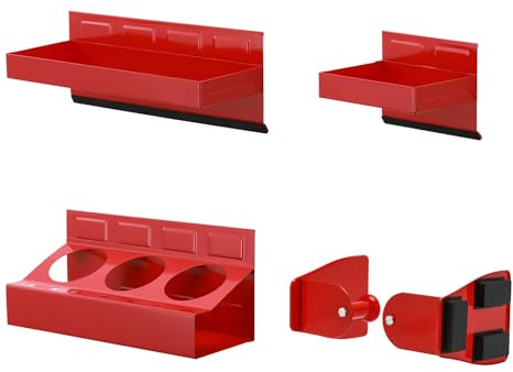 Mayouko Magnetic Toolbox Shelf & Tray Set, 4-Piece Tool Box Cabinet Side Shelf Storage, Workshop, Spray Can & Tissue Holder, Red