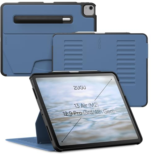 ZUGU CASE for iPad Air Case 13 Inch M3 2025 & M2 2024 / iPad Pro 12.9 inch (3rd/4th Gen), Slim Protective Cover with Apple Pencil Holder, 10 Viewing Angles Auto Wake/Sleep (Slate Blue)