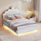 KeepGoon Polsterbett 140x200,Doppelbett mit Lattenrost und LED-Beleuchtung,Flaches Bett mit Kopfteil in Wolkenform,kronenförmiges Prinzessinnenbett,weiche Polsterung aus PU-Leder (Weiß)
