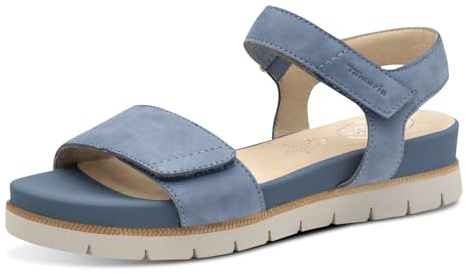 Tamaris Damen Wide Fit Damen Sandalen flach aus Leder mit Klettverschluss