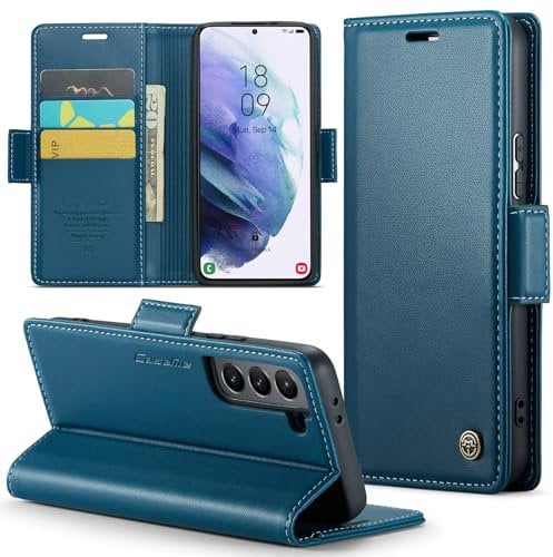 Rerzoiro Case for Samsung Galaxy S21 Wallet Case, RFID Blocking PU Leather Flip Folio Cover Card Holder Kickstand Shockproof Phone Case Compatible with Samsung Galaxy S21, Blue