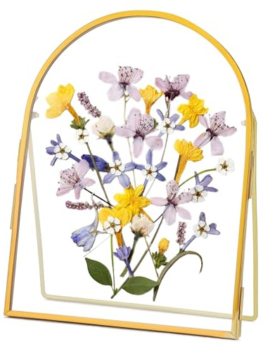 REDHUGO Double Glass Frame for Pressed Flowers Handmade, Arc, Gold, 6x8 in