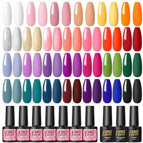 Peacecolor Esmaltes Semipermanentes para Uñas, 30PCS Pintauñas Semipermanentes con Base Coat Top Coat Brillante y Mate Kit Uñas Semipermanentes