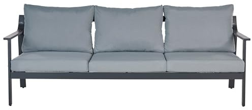 Beliani Gartensofa 3-Sitzer niedrige Lehne Aluminium dunkelgrau Polster grau Kato