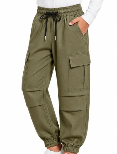 JiAmy Girls Cargo Trousers Casual School Cotton Joggers 5-14 Years | Drawstring Elasticed Waist, 95% Cotton Blend, Y2k Dancewear Streetwear, Lightweight for School Casual Daily Wear
