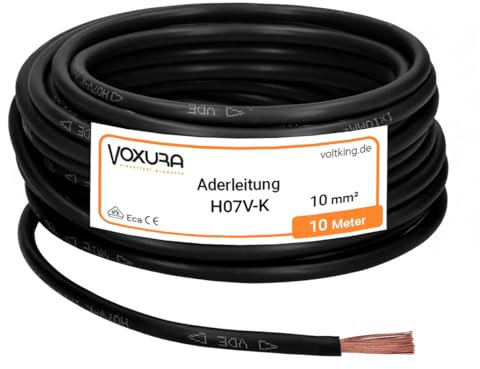 H07V-K 10 mm² schwarz 10 Meter Aderleitung flexibel Verdrahtungsleitung Einzelader Litze PVC 10mm2