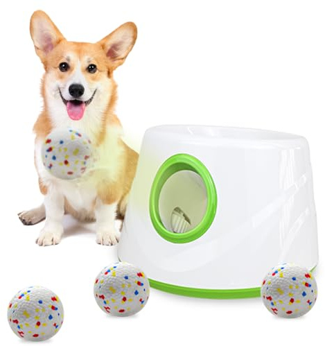 SOCO Automatischer Ballwerfer für Hunde – 3 Entfernungseinstellungen (20/35/50FT) mit 5,6 cm ETPU-Tennisbällen | Indoor/Outdoor Hundespielzeug | 4 Bälle & Schnellladung im Lieferumfang enthalten