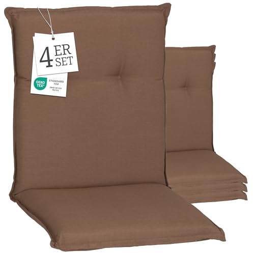 Beo® Turin Niedriglehner Gartenstuhl-Auflagen 4er Set | Waschbar bei 30° | Made in EU nach Öko-Tex Standard | Atmungsaktiv, UV-beständig | Extra Dicke Sitzkissen Outdoor