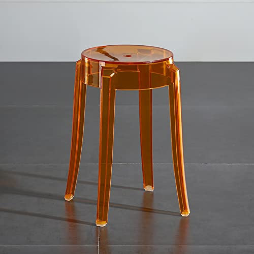 LDTTYRC Modern Acryl Theken Barhocker,Stapelbar Transparent Barhocker,Klar Rückenlehnenloser Küchenhocker Kunststoff Badezimmerstuhl Für Wohnzimmer Schlafzimmer Büro-Orange a 46cm/18inch
