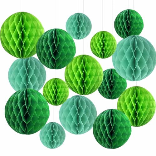 15 Stück Papier Wabenbälle, Grün Seidenpapier Honeycomb Balls Mintgrün Hängende Wabenbäll Party Dekoration für Geburtstag Hochzeit Graduierung Baby Shower 6/8/10inch