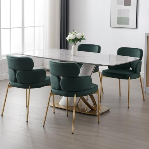 DAYALANE Lot de 4 Chaises de Salle à Manger en Velours Chaise de Cuisine avec Accoudoirs Chaise Chambre Scandinave avec Pieds en Métal Doré, Vert