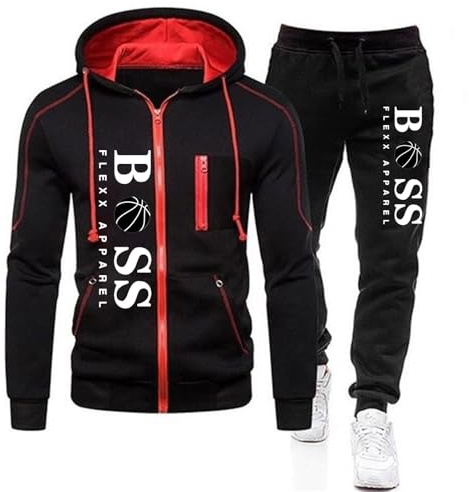 RUMAOZIA Tracksuit Set Men Regular Fit Sports Suit 2-Piece Jogging Suit Hip Hop Streetwear Teenager Sportswear Winter Padded Tracksuit with Hoodie and Jogging Pants Sports Suit, Z06 Black, 3XL