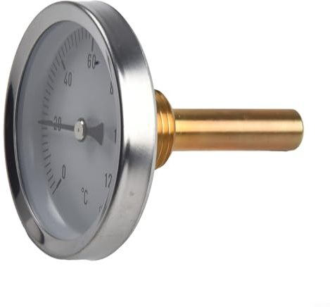Honseadek Metal Pipe Thermometer 0-120°C, 63Mm Dial Temperature Gauge, Brass Pocket, For Hot Water Heating, Oil Tanks And Hydronic Applications
