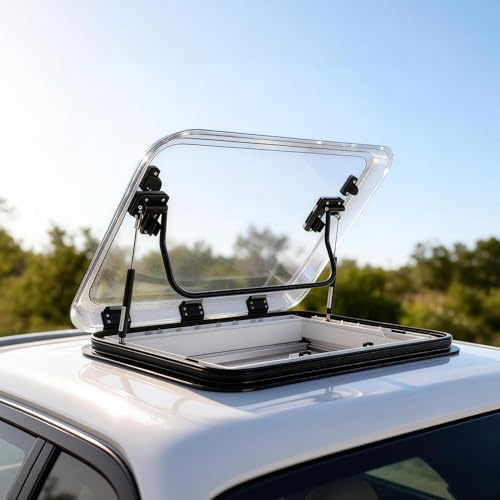 70x50cm Premium Wohnmobil Dachfenster / Dachluke / Dachhaube | 12V LED + UV-Schutz + Insektenschutz,70° Öffnung & Doppelfunktion,Für Camper, Wohnwagen, Caravan, Boot