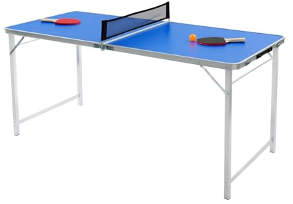 Tragbarer Tischtennisplatte, 152 x 67 cm, Klappbarer Tischtennistisch mit Netz, 2 Schläger, 3 Bälle, Freizeit Ping Pong Tisch für Outdoor & Indoor