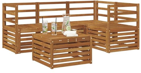 vidaXL Sofagarnituren 5 pcs Natur Massivholz Akazie, Moderne Gartensofa-Gruppe, stylische Möbel, gemütliche Lounge, Akazie und Holz für die Terrasse