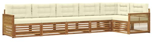 vidaXL Outdoor-Sofagarnitur mit Kissen 6 pcs Natur und Creme, Patio-Sofa, langlebige Gartensitzmöbel, modernes Lounge-Set für Komfort im Freien