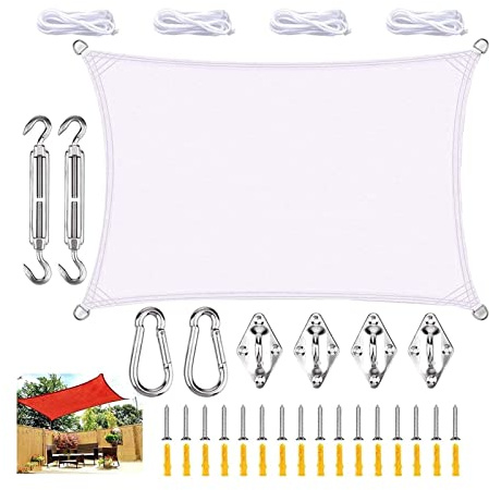 FAFAKO Toldo toldo para exteriores, 3 x 4 m, con ojales, rectangular, 95 % de protección UV, adecuado para patio, terraza, jardín, piscina, camping (blanco, 3 x 5 m)