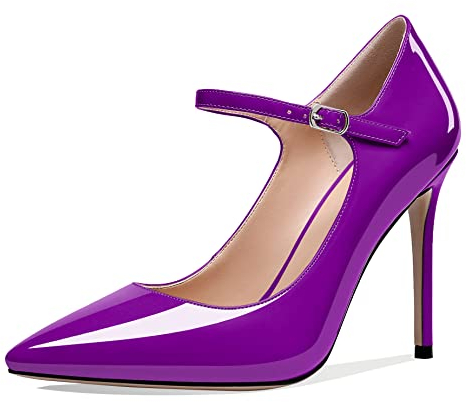 elashe Damen Pumps Hochzeit Pumps Mary Jane | High Heel Pumps |10cm Party Event Shoes Lila Lack EU39