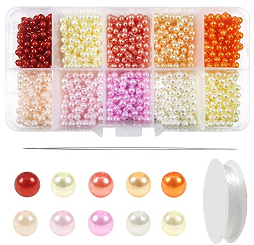 TOAOB 1000 Stück Bastelperlen Mehrfarbig Glasperlen 4 mm Acrylperlen mit Loch Runde Perlen zum Auffädeln für DIY Schmuckherstellung Armbänder Halsketten Kleidung Basteln