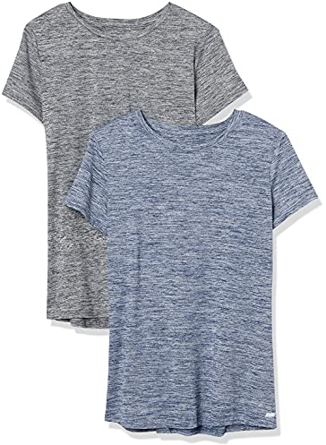 Amazon Essentials Damen Active Quick Dry Tech Stretch Kurzarm-T-Shirt mit Rundhalsausschnitt (in Übergröße erhältlich), 2er-Pack, Marineblau Heidekraut/Schwarz Heide, XXL