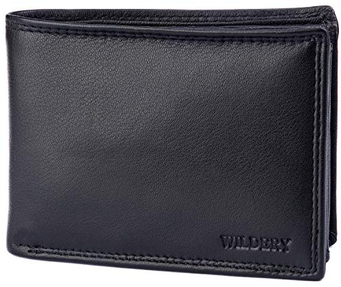 Wildery® Herren Ledergeldbörse im Querformat mit RFID Schutz in schwarz | Geldbeutel | Portmonee | Portemonnaie
