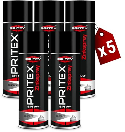 PRITEX Zinkspray Dunkel 5x 400ml, Rostschutz Grundierung bis +500°C