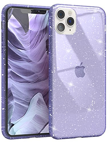 EAZY CASE Hülle kompatibel mit iPhone 11 Pro Max Schutzhülle mit Glitzer, Handyhülle, Schutzhülle, Back Cover mit Glitter, TPU/Silikon, Transparent/Durchsichtig, Lila