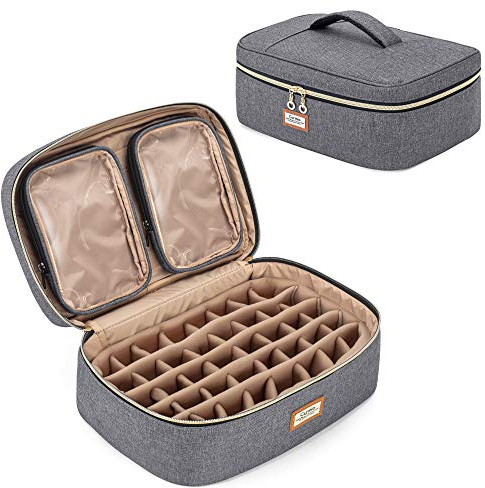 CURMIO Ätherische Öle Organizer, Öl Tasche, Ätherisches öl Tasche für Ätherische öle Hält 40 Flaschen(5-30ml) und Zubehör (Keine ZUBEHÖR ENTHALTEN), Grau