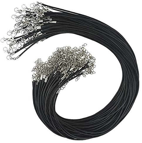 50 Pcs Black Waxed Necklace Cord 2MM Waxed Leather Cord Rope with a Lobster Claw Clasp Necklace Cord Bulk for Jewelry Making Bracelet Chain Necklaces String Jewelry DIY Accessories