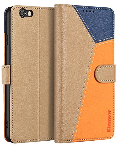 ELESNOW Cover iPhone 6 Plus / 6s Plus, Custodia Antiurto Custodia in Pelle Magnetica Libro Flip Portafoglio per iPhone 6 Plus / 6s Plus - 5.5 (Kaki/Arancione/Blu)