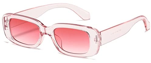 kimorn Rechteckig Sonnenbrillen für Damen Herren Trendige Retro Mode Brille 90er Vintage modisch UV 400 Schutz Quadratischer Rahmen K1200 (Transparenter rosa Rahmen Rosa Linse, 65)