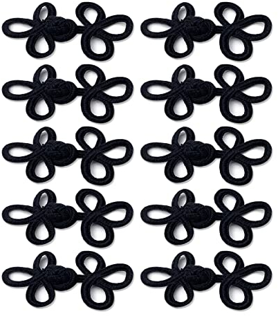 10 Paar chinesische Knoten zum Aufnähen auf Knöpfen, Verschlussknoten für Cheongsam Tang Anzug Schal Cardigan Pullover Umhang Mäntel Kostüme Outfit Nähen (schwarz, W3s)