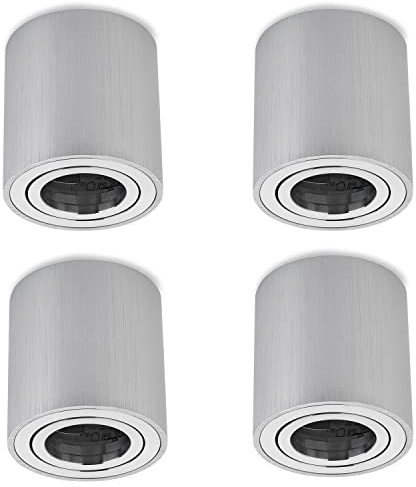 Sweet Led 4er Set Aufbaustrahler Alu Silber-Gebürstet, Aufbauspot Schwenkbar, GU10 Fassung, Deckenspot Ø80mm, 230V Aufputz