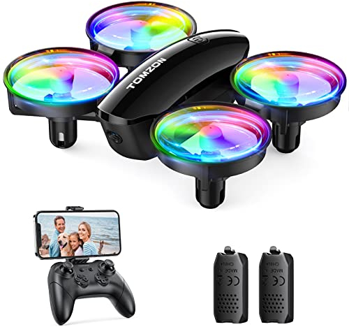 Tomzon A23W Mini Drone con Telecamera 1080P, per Bambini con Luce LED, Telecomandato con 360° Protezione, Modalità di Lancio, 3D Flip, Rotazione Auto, Giocattolo per Principianti