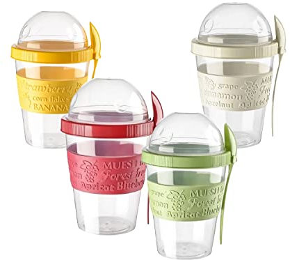 Lot de 4 pots de yaourt pour petit-déjeuner Granola Muesli céréales de voyage 600 ml