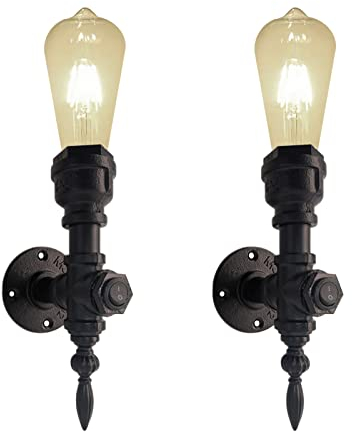 ANKBOY Retro Innen Wandlampe mit Schalter Vintage Industrial Wandleuchte Wasserrohr Industrie Dekor Loft E27 Schlafzimmer Beleuchtung Metall Water Pipe Wandbeleuchtung für Cafe Bar Wohnzimmer, 2 Stück