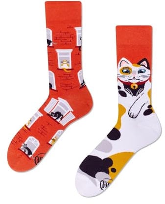 Many Mornings Lustige Bunte Katzensocken Damen und Herren Unisex CITY CAT 39-42 Baumwollsocken mit Katzenmotiv Witzige Geschenkidee für Katzenliebhaber
