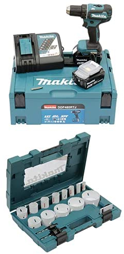 Makita DDF485RTJ Akku-Bohrschrauber 18V / 5,0 Ah, 2 Akkus + Ladegerät im MAKPAC + Lochsägenset universal 16tlg
