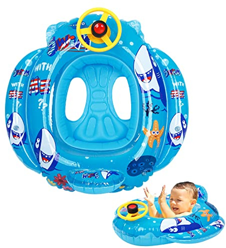 Baby-Schwimmkörper Aufblasbarer Baby-Pool-Schwimmer Cartoon Baby-Schwimmring mit Sitz Kleinkind-Pool-Schwimmer für Kinder Kleinkind Jungen Mädchen 1-5 Jahre (Hai)