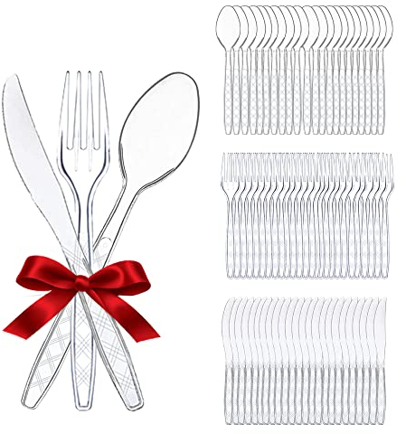 200 PCS Forchette plastica Riutilizzabili,Posate Robuste,Posate in Plastica Riutilizzabili,Coltelli in Plastica,Posate per Feste,Forchette e Cucchiai