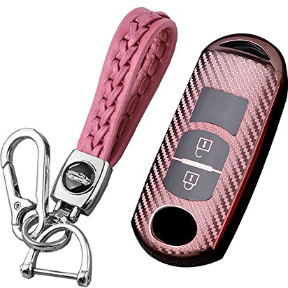 KUNIO Schlüsselhülle Passt für Mazda 2 CX-5 CX-7 CX-9 CX-3 CX-4 CX-8 MX5 Atenza Axela RX8 TPU Schutzhülle Autoschlüssel Hülle Schlüsselanhänger 2 Tasten Rosa