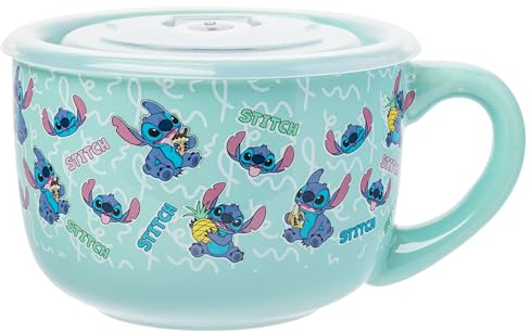 Silver Buffalo Lilo and Stitch Pastell Snack Toss Keramik-Suppentasse mit belüftetem Kunststoffdeckel, 680 ml