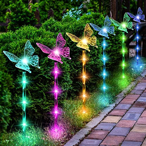 Solar Lichterkette Aussen, Solarlampen Für Außen 6er-Pack Solar Schmetterling Lichter Gartendeko für Draußen Draußen Solarleuchten für Garten, Terrasse, Weihnachten, Hochzeiten (2 Pack)