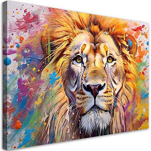 Feeby Bilder Löwe Natur 90x60 cm 1 tlg Modern Leinwandbilder Bild auf Leinwand Kunstdruck Wand Bild Wanddeko Design Schlafzimmer Büro Flur Hotel Spa Wohnzimmer Afrika Tier mehrfarbig