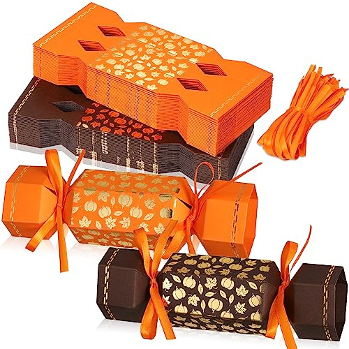 50 Packs Thanksgiving Cracker Kit No Snap Party Table Favors Pumpkin Maple Leaf DIY Thanksgiving Party Cracker Candy Boxes for Holiday Dinner Decoration Gift