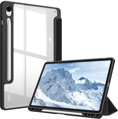 Fintie Hybrid Hülle für Samsung Galaxy Tab S10 FE/S9 FE 10.9/S9 11 Tablet mit Stifthalter - Stoßfeste Schutzhülle mit Transparenter Hartschale auf der Rückseite, Schwarz