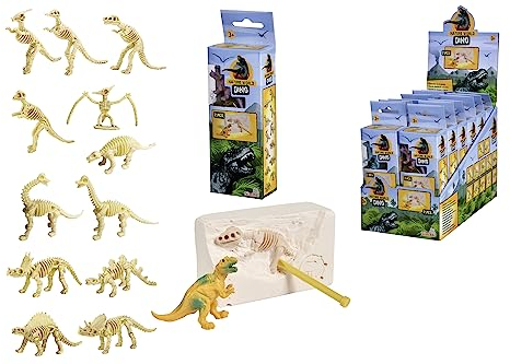 Simba, 104342402 - Dinosaurier Ausgrabungsset, 12 Sortiments, Spezieller Kratzstein und Baggerhalter, 6-7 cm Länge, Exploration Adventure